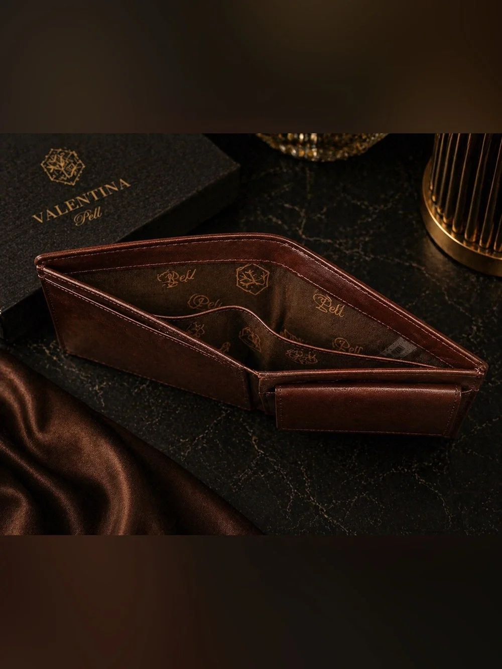 Valentina In Pell Genuine Leather Bifold Brown Wallet Coin Pocket